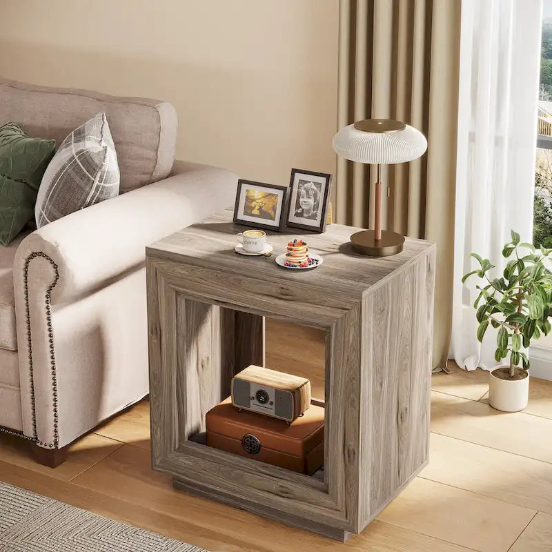 Table d'appoint rectangulaire de style rustique de 23,62 pouces pour salon, table de chevet
