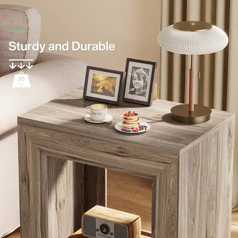 Table d'appoint rectangulaire de style rustique de 23,62 pouces pour salon, table de chevet
