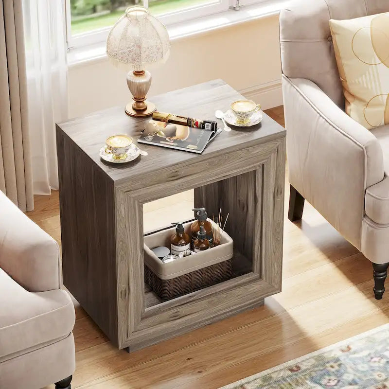 Table d'appoint rectangulaire de style rustique de 23,62 pouces pour salon, table de chevet