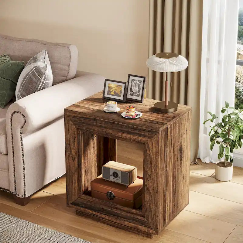 Table d'appoint rectangulaire de style rustique de 23,62 pouces pour salon, table de chevet