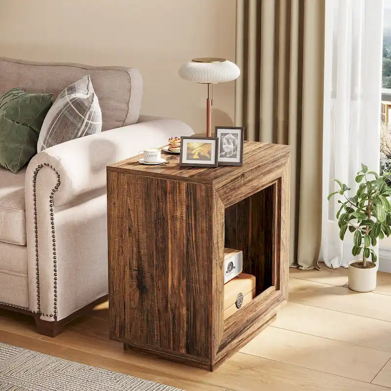 Table d'appoint rectangulaire de style rustique de 23,62 pouces pour salon, table de chevet