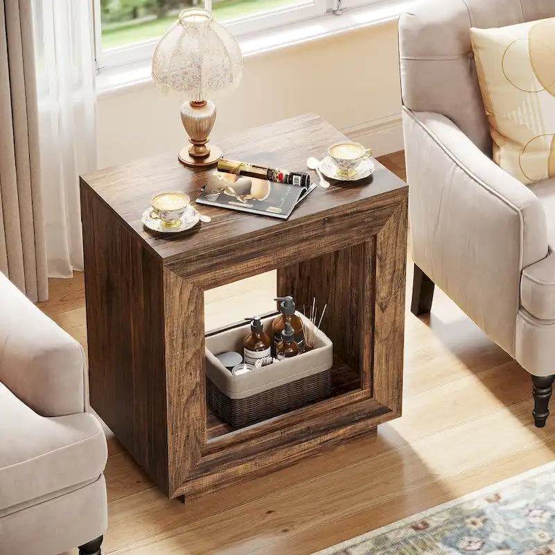Table d'appoint rectangulaire de style rustique de 23,62 pouces pour salon, table de chevet