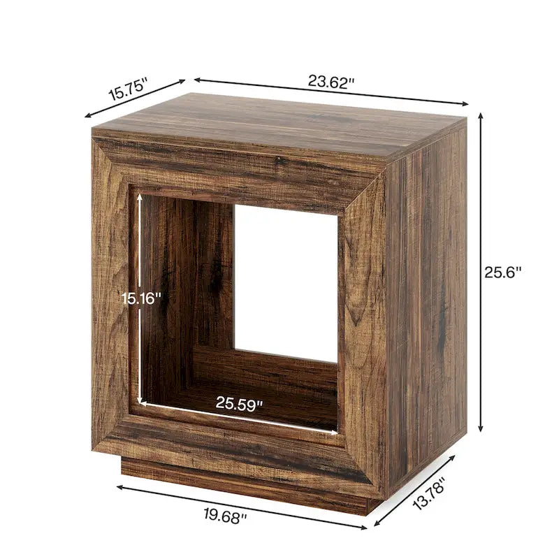 Table d'appoint rectangulaire de style rustique de 23,62 pouces pour salon, table de chevet