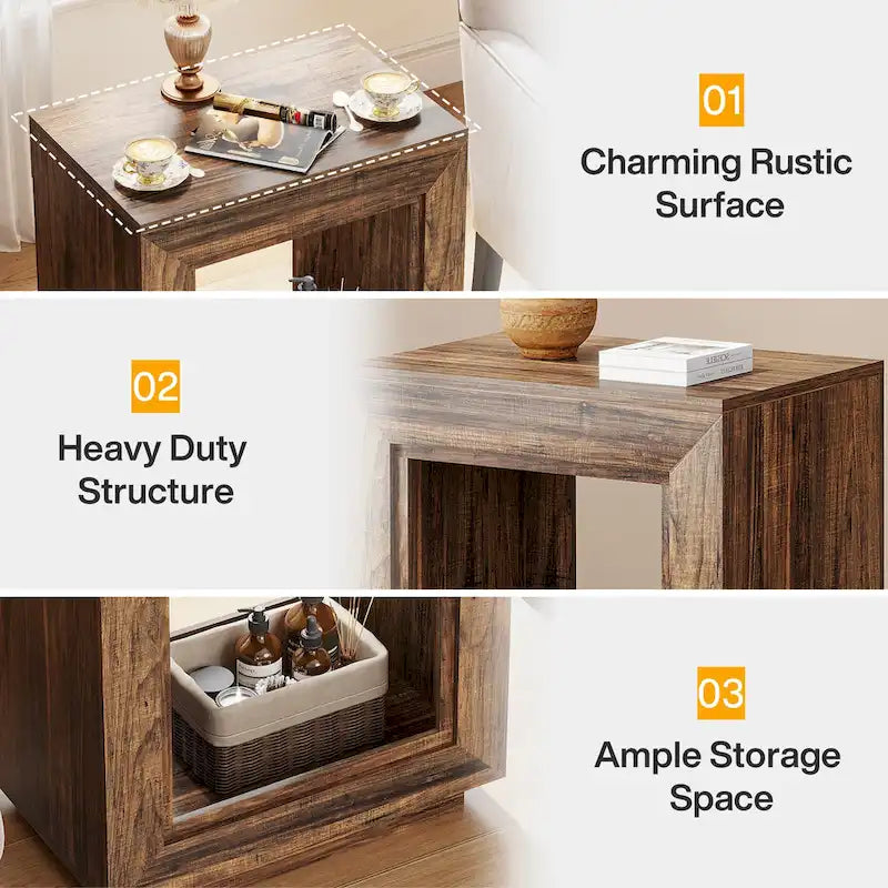 Table d'appoint rectangulaire de style rustique de 23,62 pouces pour salon, table de chevet