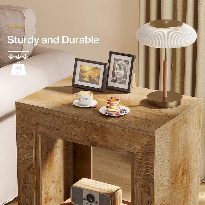 Table d'appoint rectangulaire de style rustique de 23,62 pouces pour salon, table de chevet