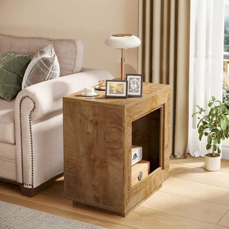 Table d'appoint rectangulaire de style rustique de 23,62 pouces pour salon, table de chevet