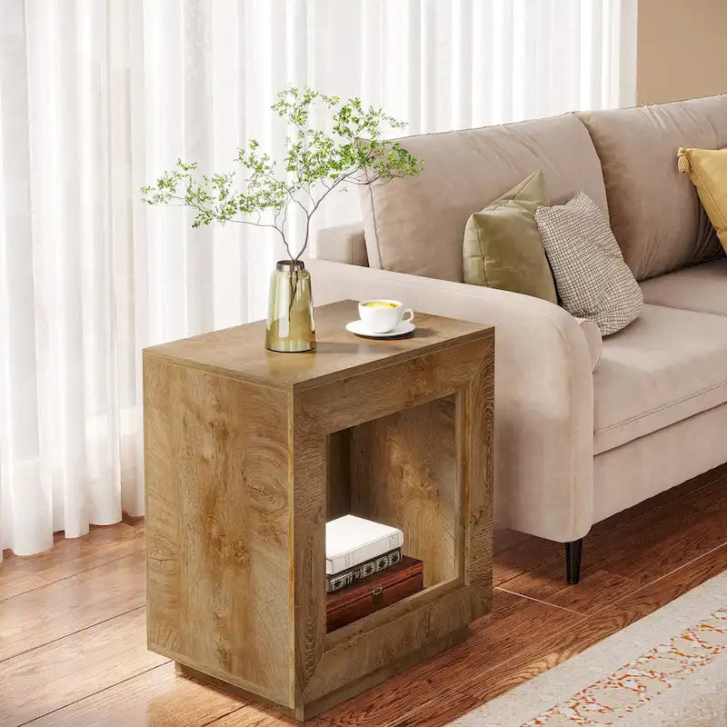 Table d'appoint rectangulaire de style rustique de 23,62 pouces pour salon, table de chevet