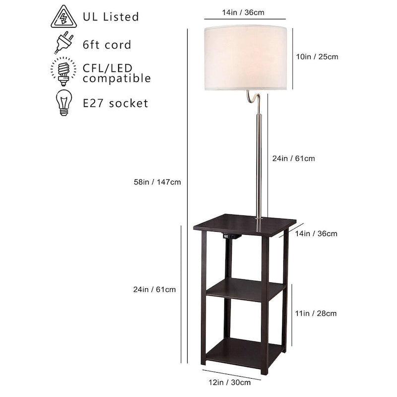 58 Table d'appoint canapé avec étagères et lampe, avec station de charge