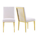 Chaises de salle à manger luxueuses en bouclette blanche avec pieds en métal doré poli