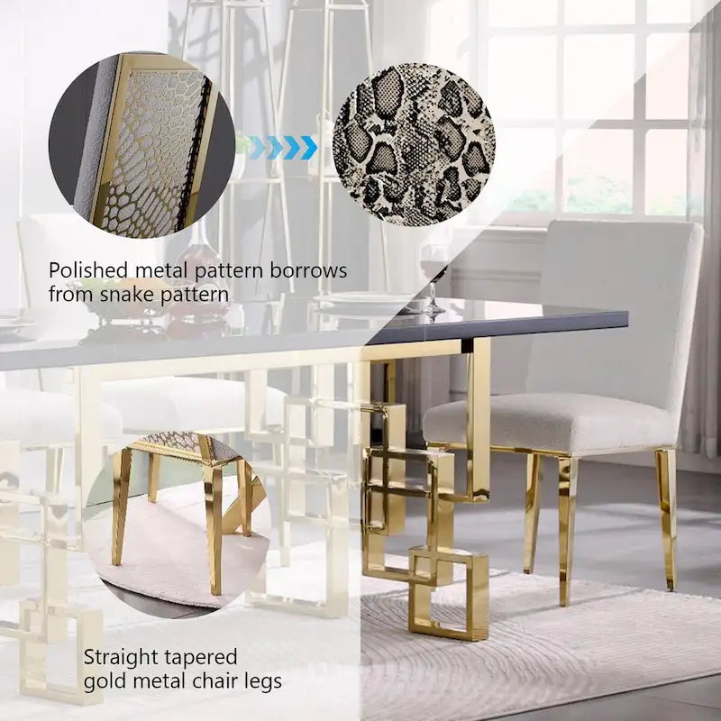 Chaises de salle à manger luxueuses en bouclette blanche avec pieds en métal doré poli