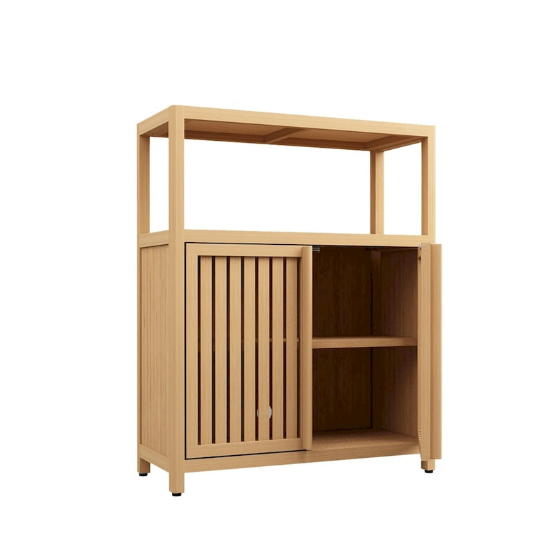 Meuble de rangement en bambou, meuble de salle de bain autoportant avec 2 portes à persiennes, meuble bas.
